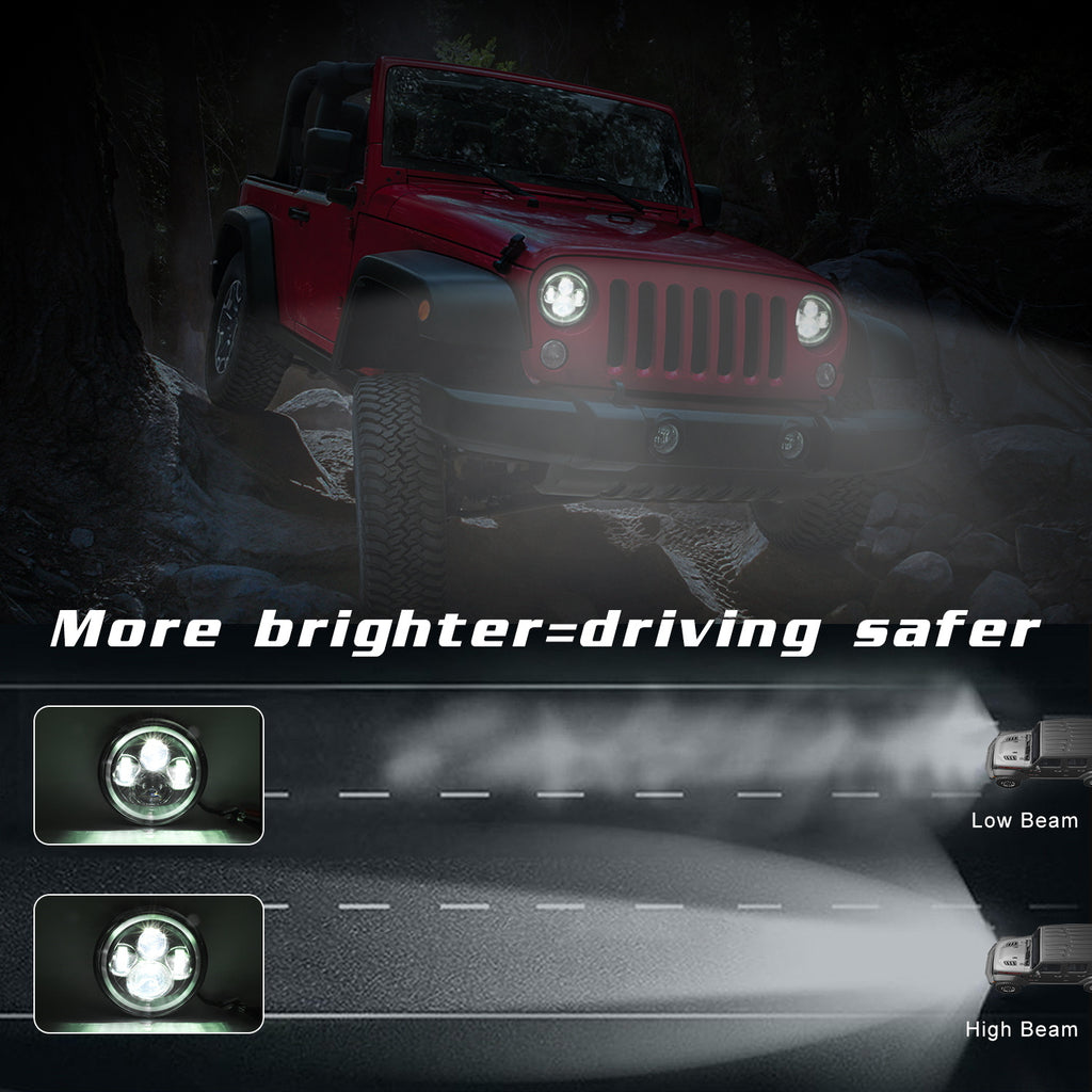7 Inch LED Headlights DRL Hi/Lo Beam  Halo Ring Amber Angel Eye For Car/Motorcycle White light