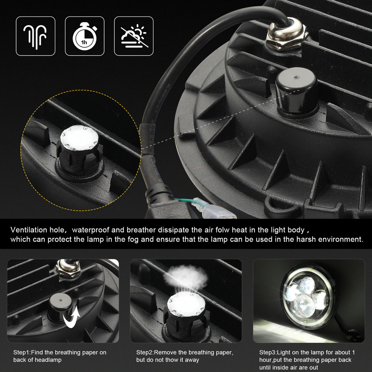 7 Inch LED Headlights DRL Hi/Lo Beam  Halo Ring Amber Angel Eye For Car/Motorcycle White light