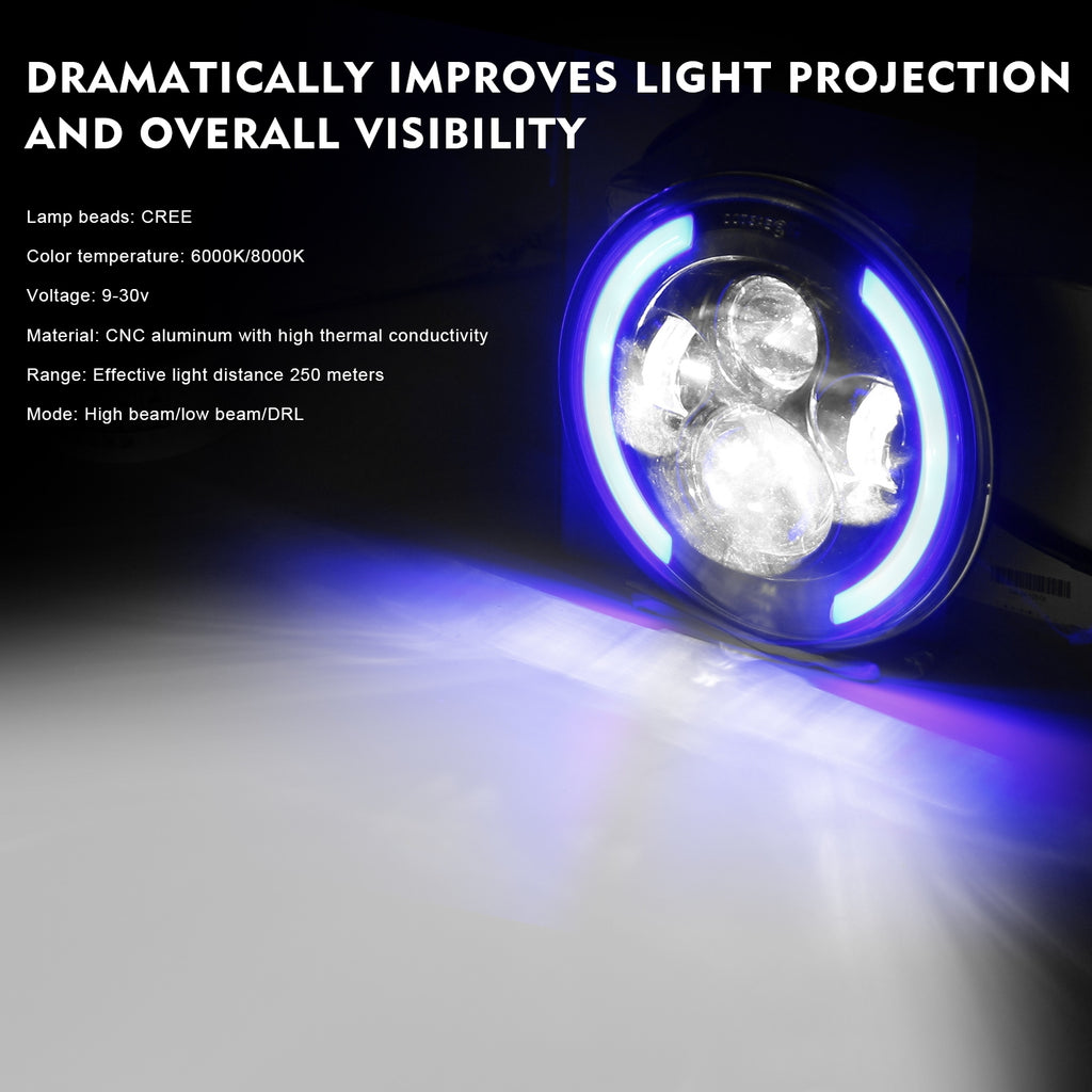 Car Headlamp 7inch 200W Round LED Headlights 6000K 20000LM headlight For Jeep Wrangler C0032