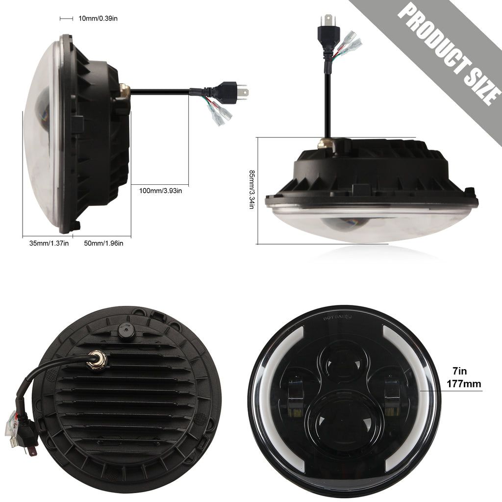 Car Headlamp 7inch 200W Round LED Headlights 6000K 20000LM headlight For Jeep Wrangler C0032