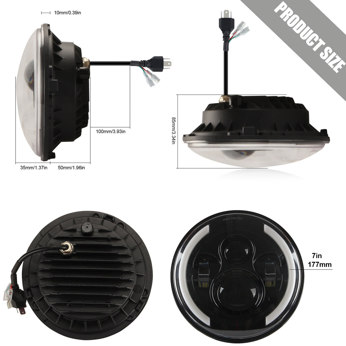 Car Headlamp 7inch 200W Round LED Headlights 6000K 20000LM headlight For Jeep Wrangler C0032