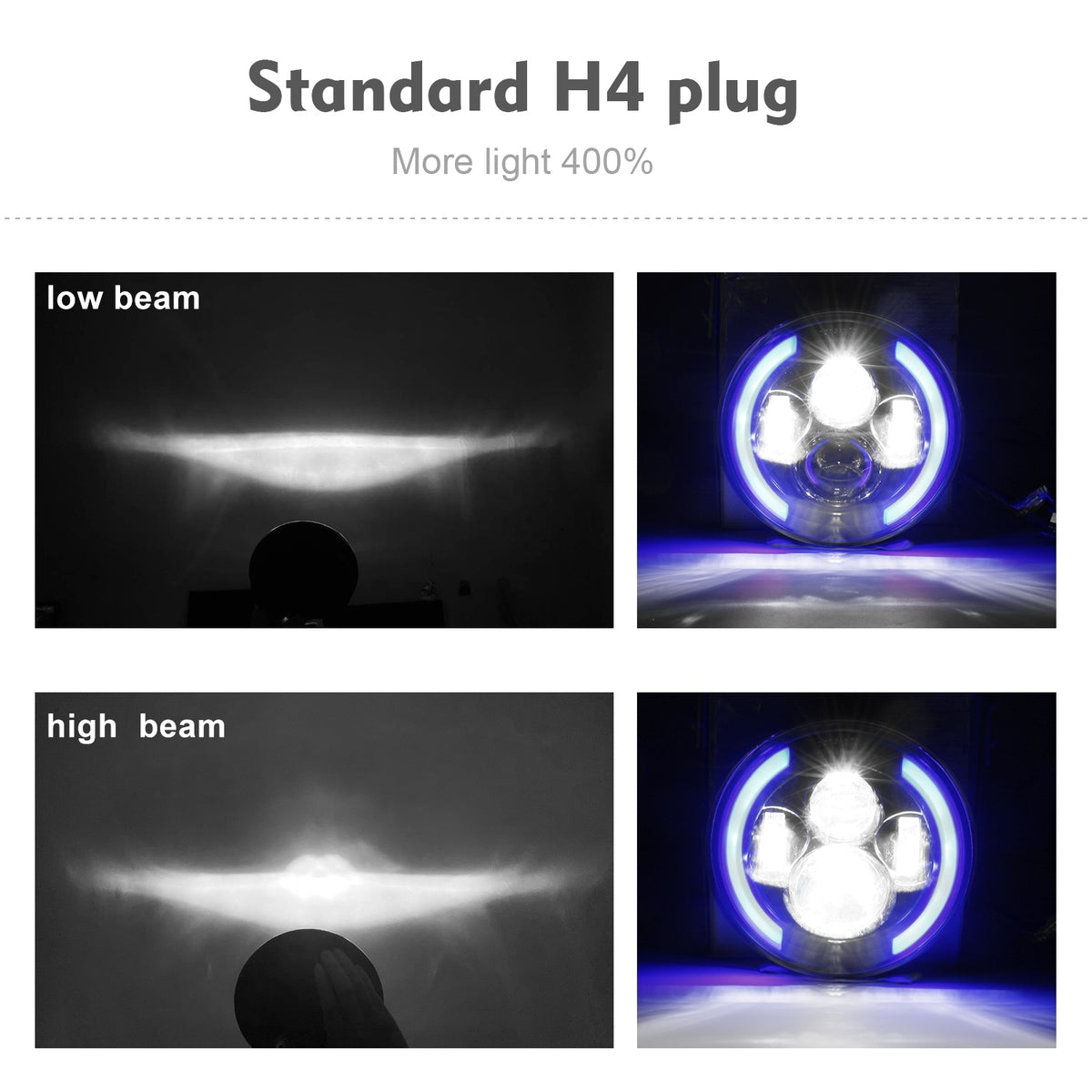 Car Headlamp 7inch 200W Round LED Headlights 6000K 20000LM headlight For Jeep Wrangler C0032