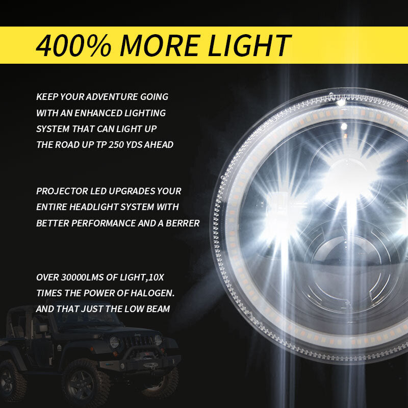 7 INCH 140W LED Headlights Round Halo Angle Eye For Jeep Wrangler JK TJ LJ 97-17 C0018