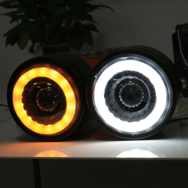 2pcs/set Motorcycle Led Twins Dual Headlight Retro Headlamp Daytime Turn Signal Light White light