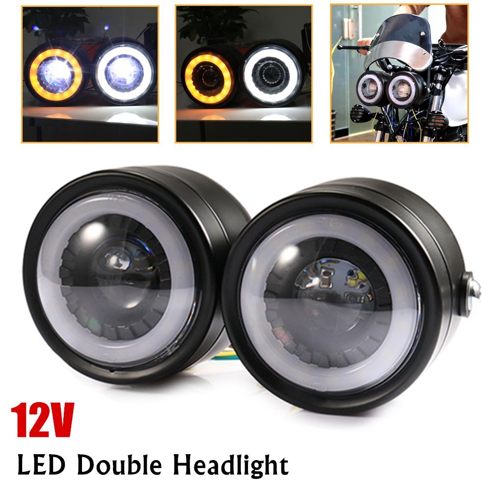 2pcs/set Motorcycle Led Twins Dual Headlight Retro Headlamp Daytime Turn Signal Light White light