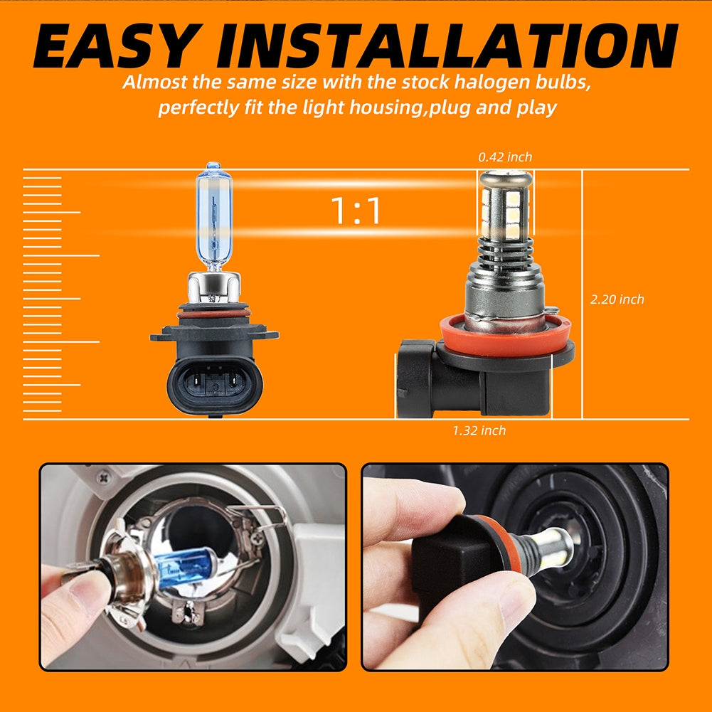 1 Pair Aluminum Car Led High-brightness Fog Lamp Headlights Waterproof Fog Lights H16/5202