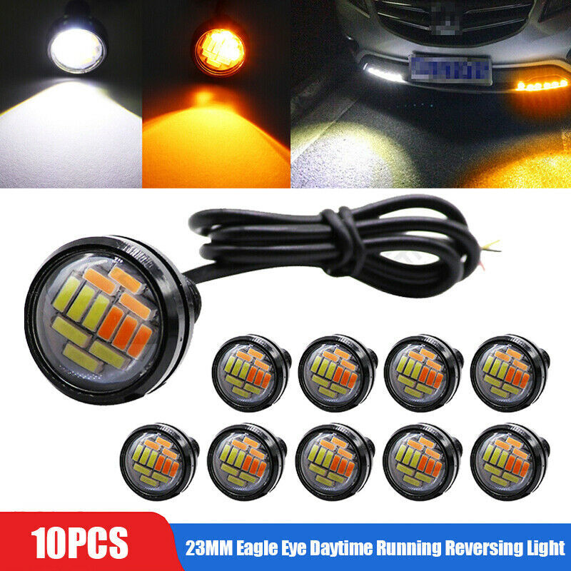 10pcs 23mm Eagle Eye LED DRL Daytime Running Reversing Light Car Tail Lamp Dc12v White and yellow light
