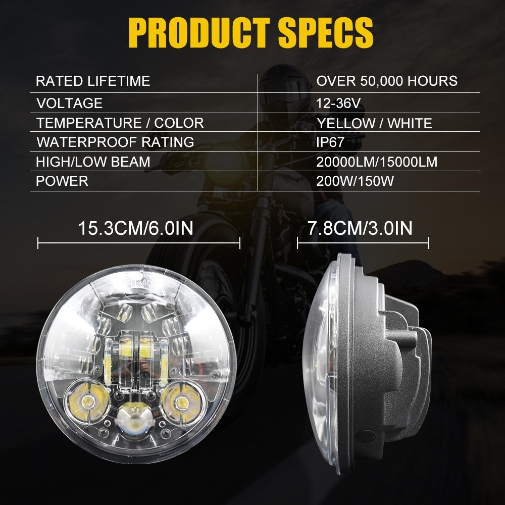 Motorcycle Led Drl Halo Headlight Aluminum Alloy 5.75-inch Motorcycle Headlight As shown