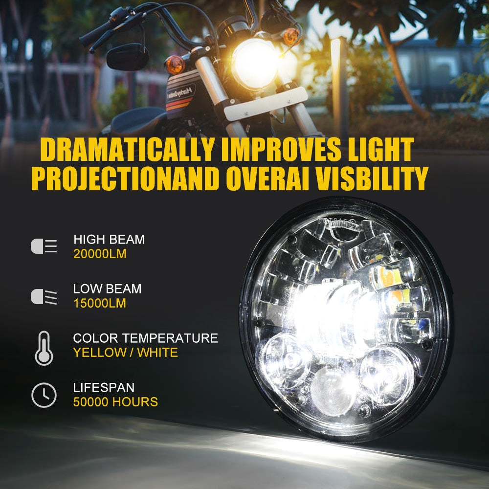 Motorcycle Led Drl Halo Headlight Aluminum Alloy 5.75-inch Motorcycle Headlight As shown