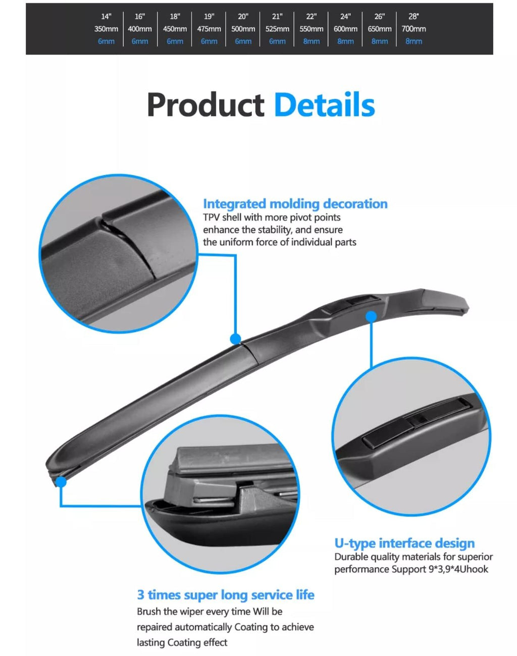 US CHEINAUTO 26 Inch 18Inch Wiper Blades Premium All-Seasons Durable Stable And Quiet OEM Quality J&U
