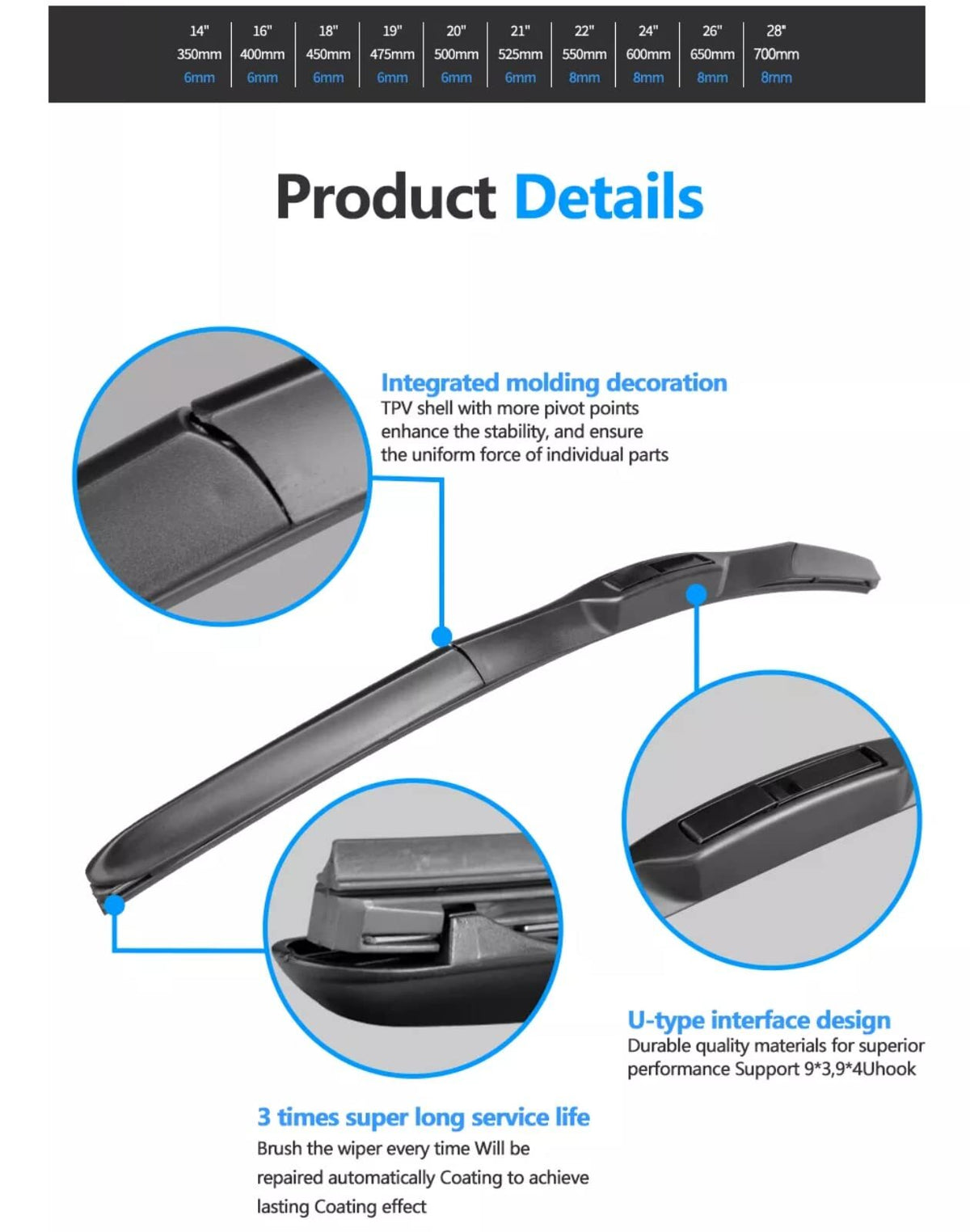 US CHEINAUTO 26 Inch 18Inch Wiper Blades Premium All-Seasons Durable Stable And Quiet OEM Quality J&U