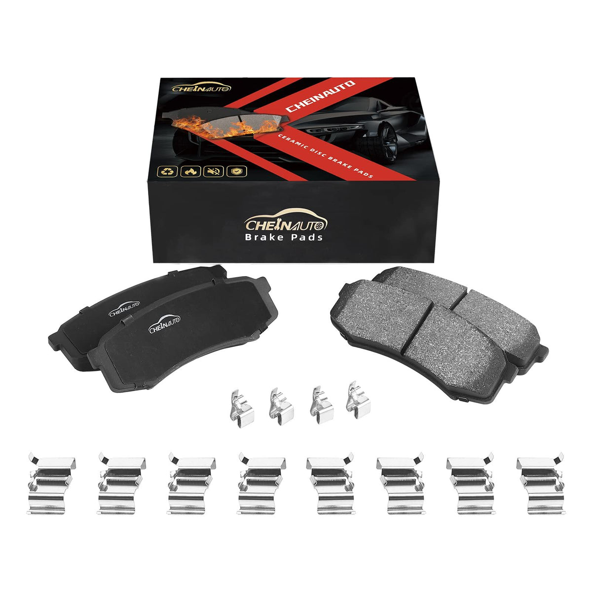 US CHEINAUTO 4 PCS Ceramic Disc Front Brake Pads With Steel Hardware Kits