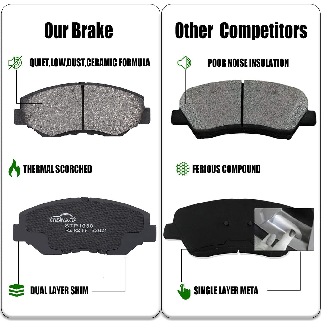 US CHEINAUTO 4 PCS Ceramic Disc Front Brake Pads With Steel Hardware Kits
