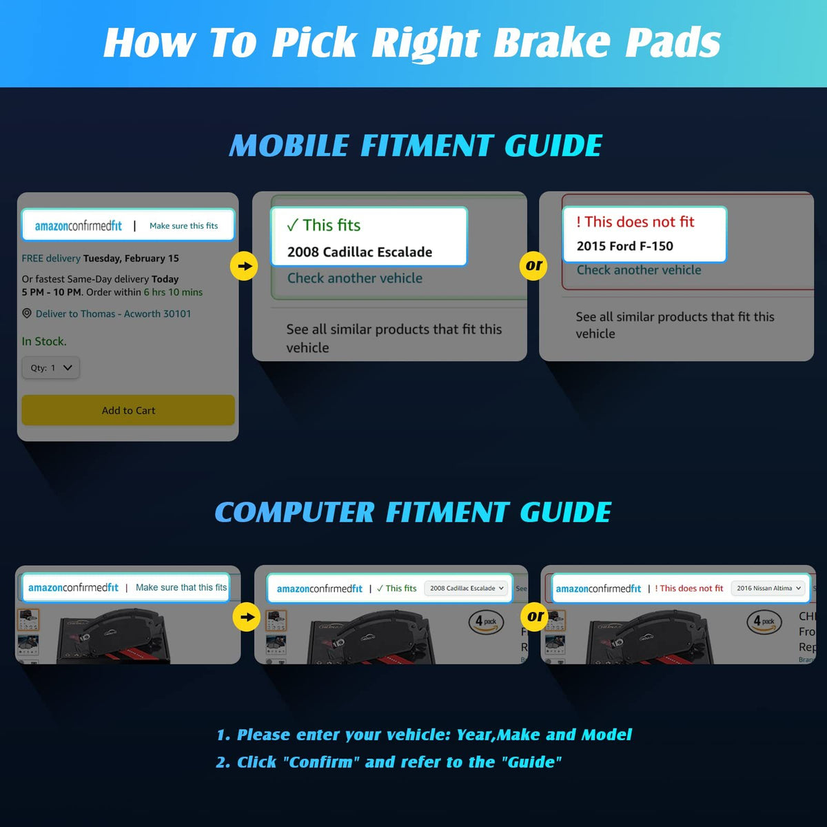 US CHEINAUTO 4 PCS Ceramic Disc Front Brake Pads With Steel Hardware Kits
