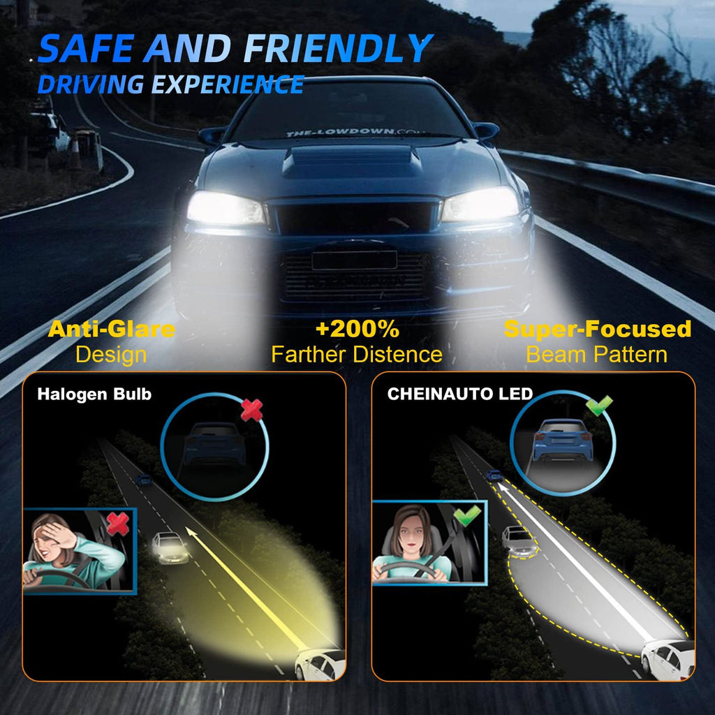 US CHEINAUTO H11 LED Headlight Bulbs 450% Brightness Headlights Bulbs 12000 Lumens Wireless H11 H9 H8 LED Bulbs