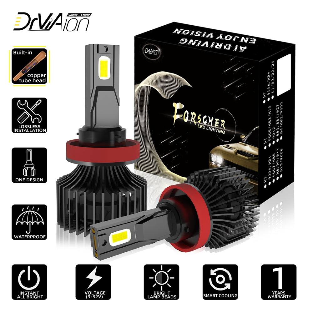 1 Pair Of Car  Led  Headlight Bulbs Ip68 Waterproof High-brightness High Power Good Heat Dissipation Quick Installation Car Led Lamp F4 H8/9/11