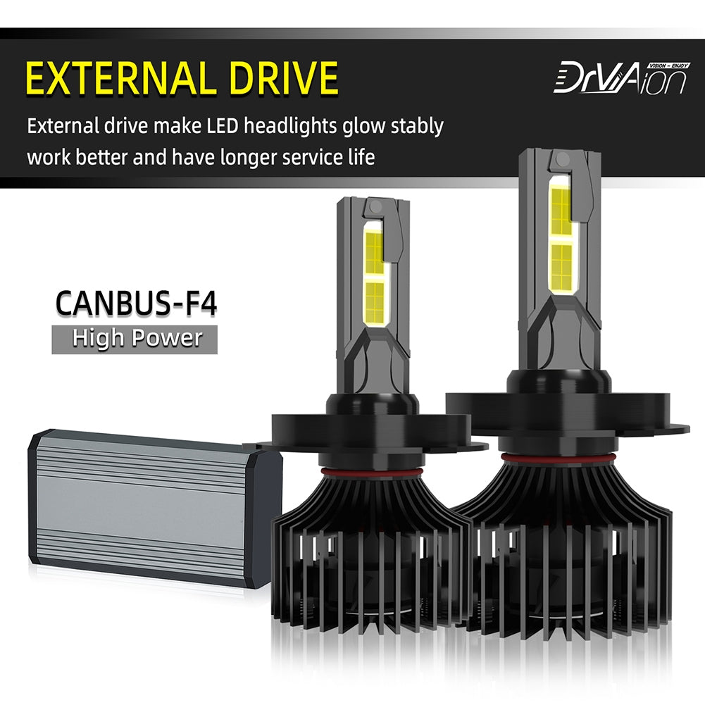 1 Pair Of Car  Led  Headlight Bulbs Ip68 Waterproof High-brightness High Power Good Heat Dissipation Quick Installation Car Led Lamp F4 H4/HB2/9003