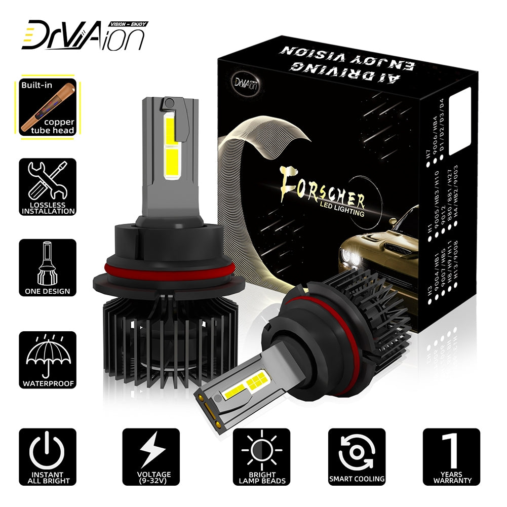 1 Pair Of Car  Led  Headlight Bulbs Ip68 Waterproof High-brightness High Power Good Heat Dissipation Quick Installation Car Led Lamp F4 H4/HB2/9003
