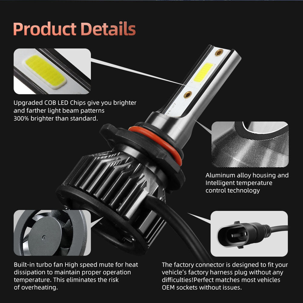 1 Pair Aluminum Alloy Car  Led  Headlight F2 White Light 12000/min Ip68 Waterproof Heatproof Motorcycle Light 9006/HB4