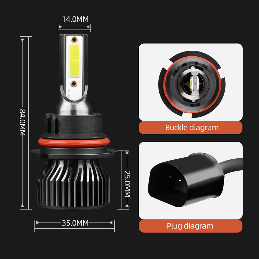1 Pair Aluminum Car  Led  Headlight Ip68 Waterproof Heatproof 6000k 12000/min Cob Bulbs 9007/HB5