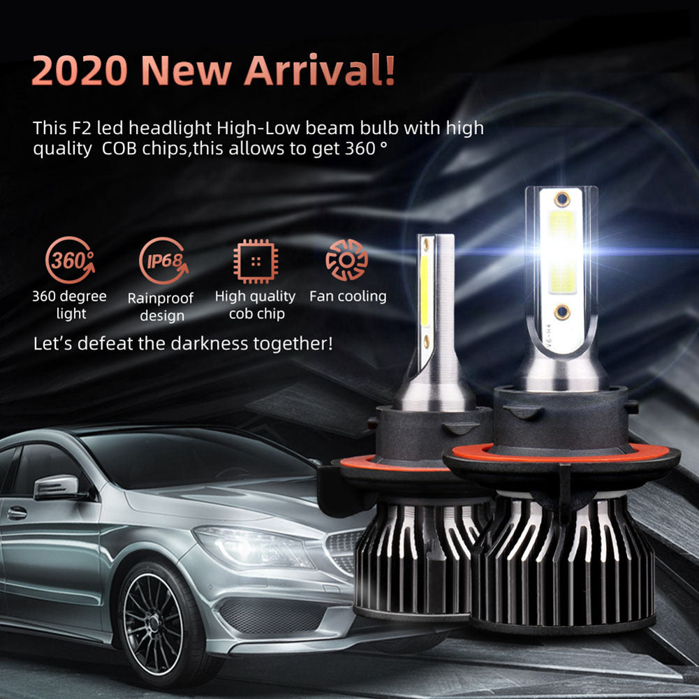 1 Pair Aluminum Car  Led  Headlight Ip68 Waterproof Heatproof 6000k 12000/min Cob Bulbs H13