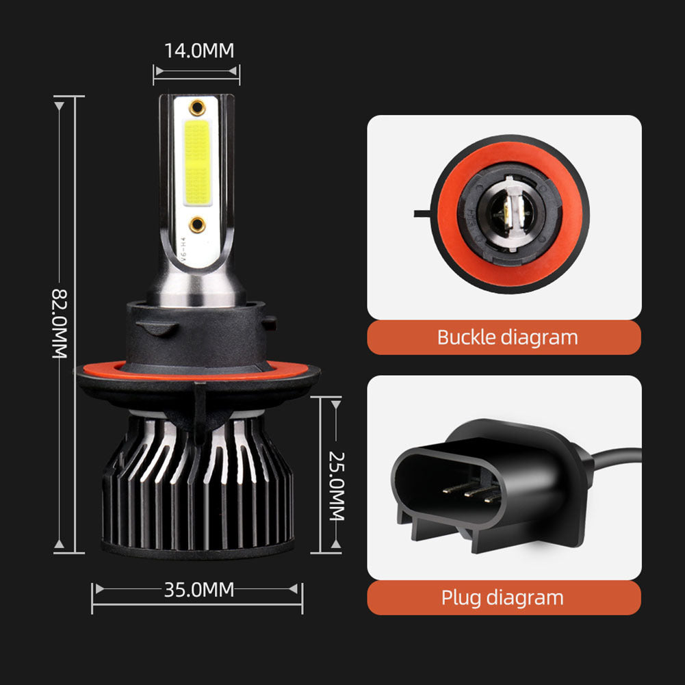 1 Pair Aluminum Car  Led  Headlight Ip68 Waterproof Heatproof 6000k 12000/min Cob Bulbs H13