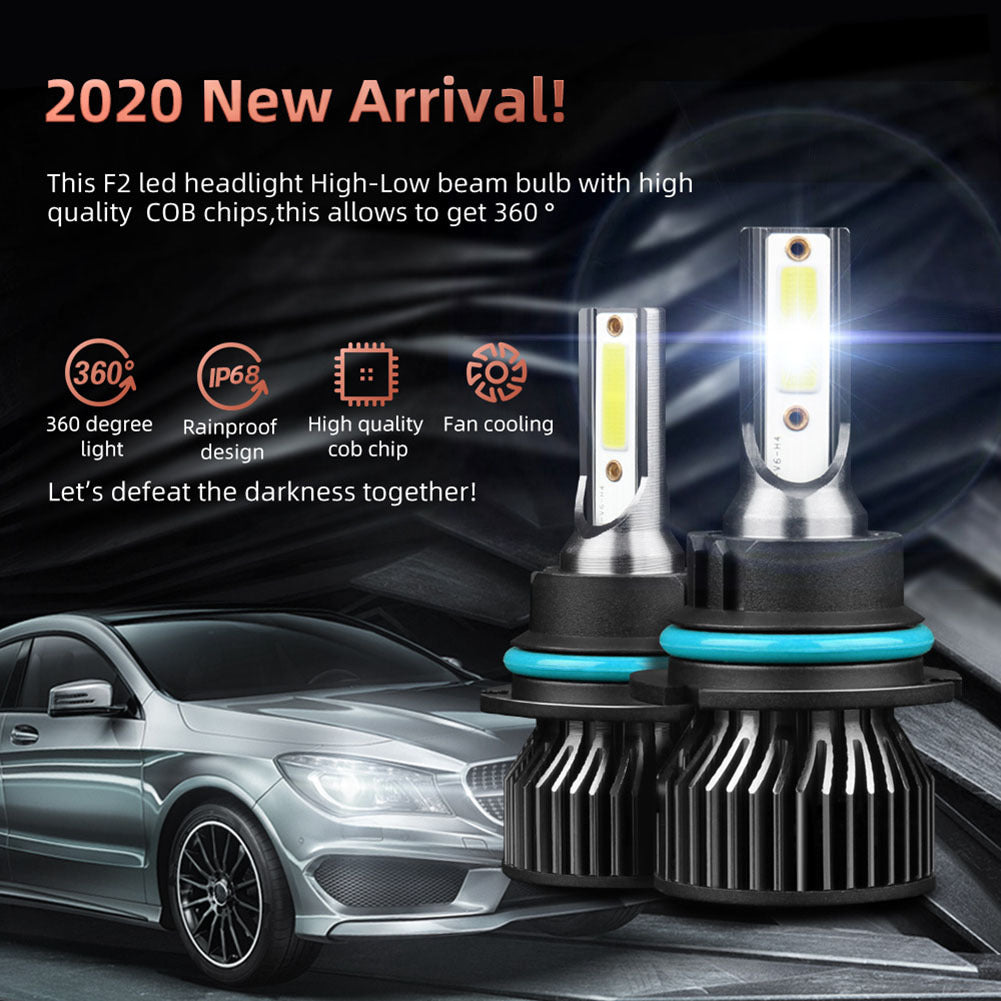 1 Pair Aluminum Car  Led  Headlight Ip68 Waterproof Heatproof 6000k 12000/min Cob Bulbs 9004/HB1