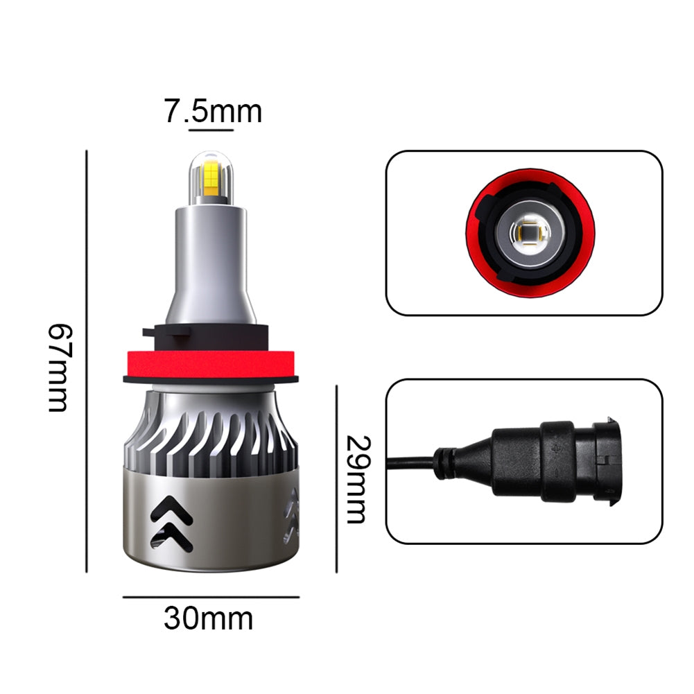 1 Pair Aluminum Car Headlights 1904 12000/min 6000k Ip68 Waterproof Heatproof Led Lamp H8/H9/H11