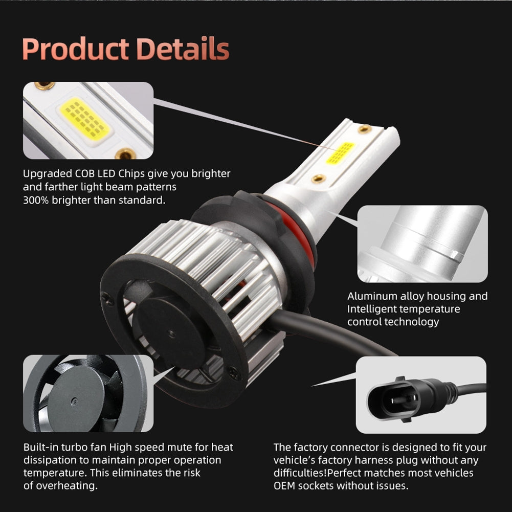 1 Pair Aluminum Car Led Headlight F2A Ip68 Waterproof White Light Motorcycle Lamp 9006/HB4