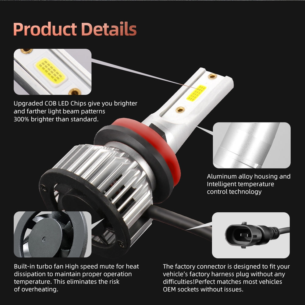 1 Pair Aluminum Car Led Headlight F2A Ip68 Waterproof White Light Motorcycle Lamp 9006/HB4
