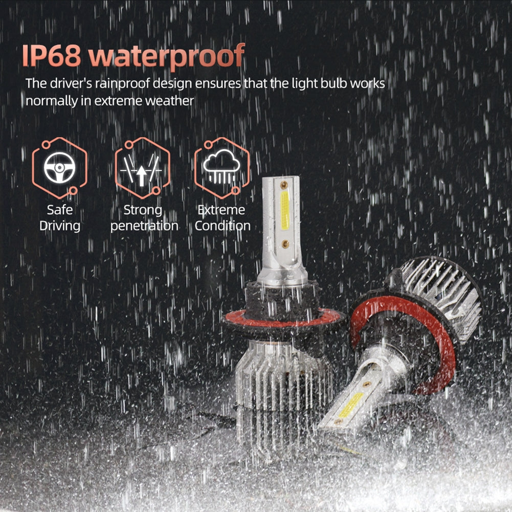 1 Pair Aluminum Car Led Headlight Ip68 Waterproof 6000k High-brightness Motorcycle Lamp H13