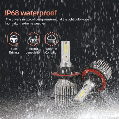 1 Pair Aluminum Car Led Headlight Ip68 Waterproof 6000k High-brightness Motorcycle Lamp H13