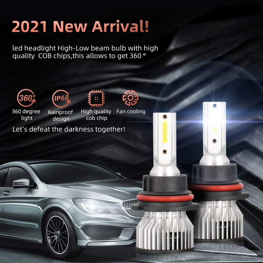 1 Pair Aluminum Car Led Headlight Ip68 Waterproof 6000k High-brightness Motorcycle Lamp 9004/HB1