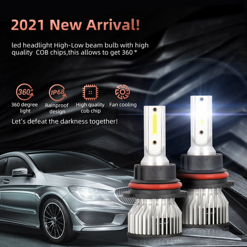 1 Pair Aluminum Car Led Headlight Ip68 Waterproof 6000k High-brightness Motorcycle Lamp 9004/HB1