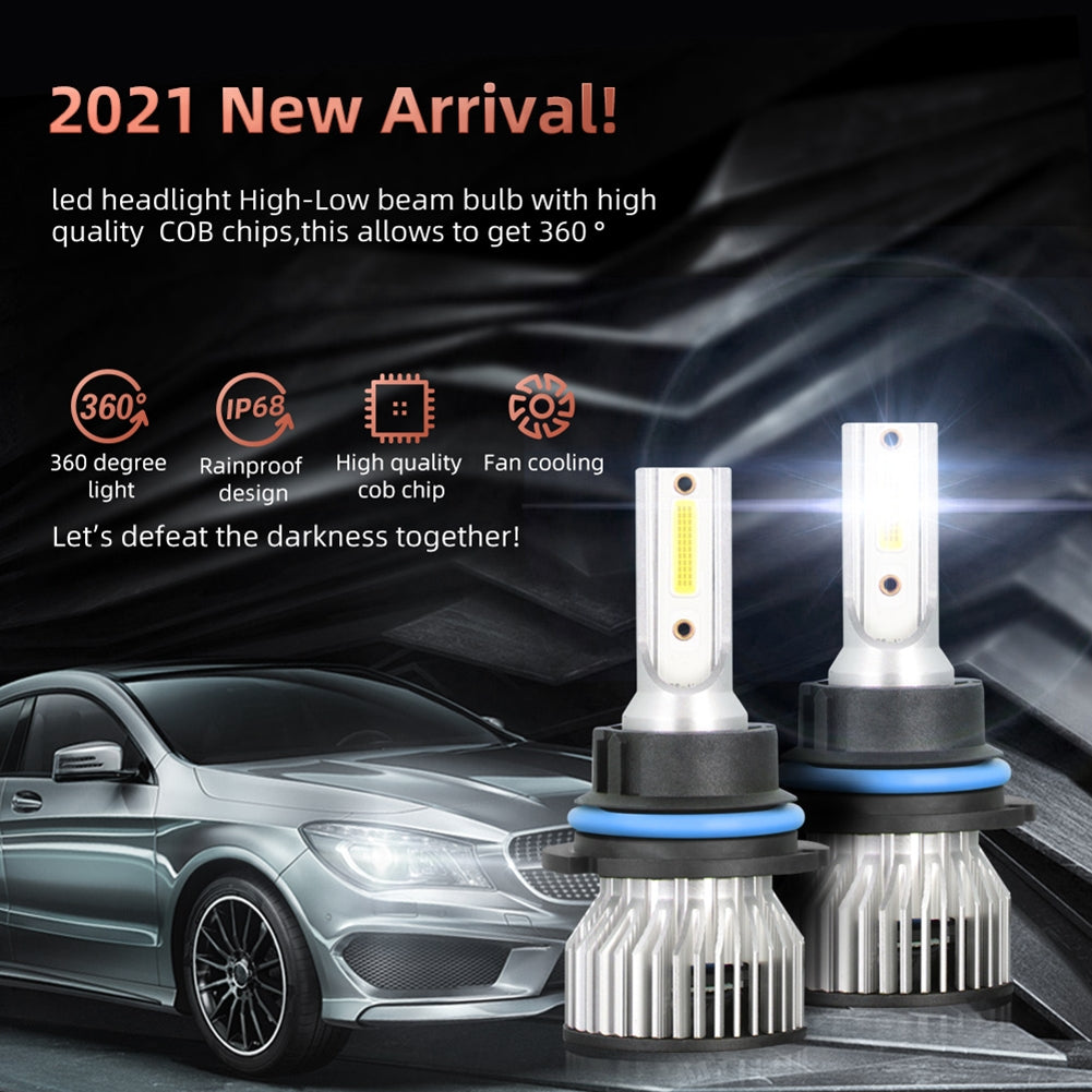 1 Pair Aluminum Car Led Headlight Ip68 Waterproof 6000k High-brightness Motorcycle Lamp 9004/HB1