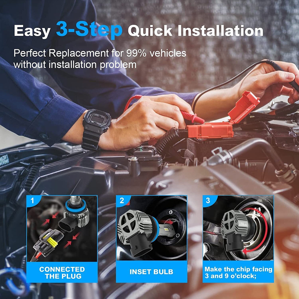 US CHEINAUTO 9012 HIR2 LED Headlight Bulbs 60W 12000 Lumens 450% Brighter High Low Beam Conversion Kit