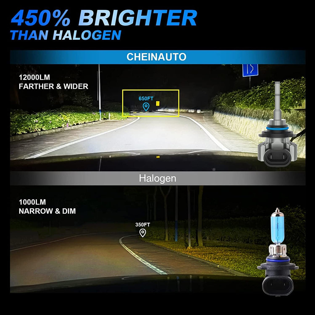 US CHEINAUTO 9005 HB3 9006 HB4 LED Headlight Bulbs Combo12000 Lumens 6000K 450% Brighter High Low Beam