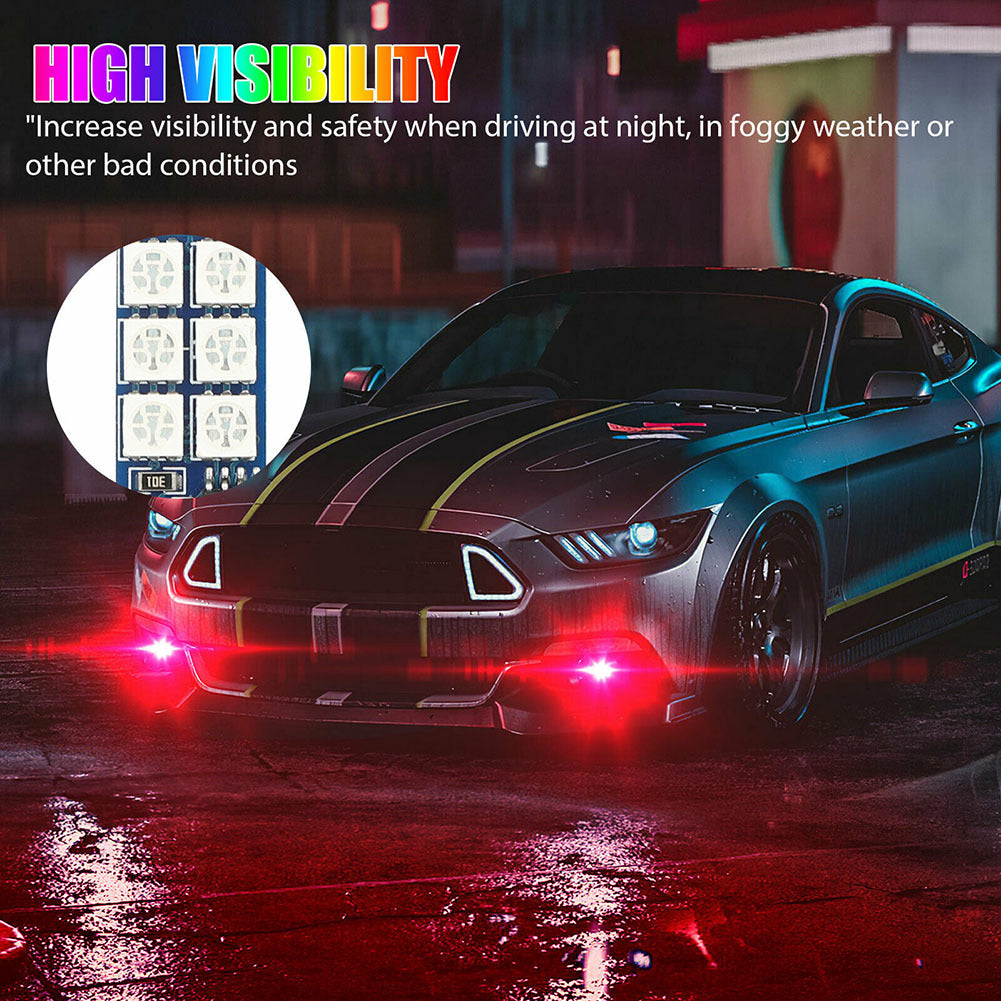 1 Pair Car Led Lights H1 H3 880 881 5050 12smd Rgb Colorful Driving Fog Lamp Headlights With Remote Control As shown