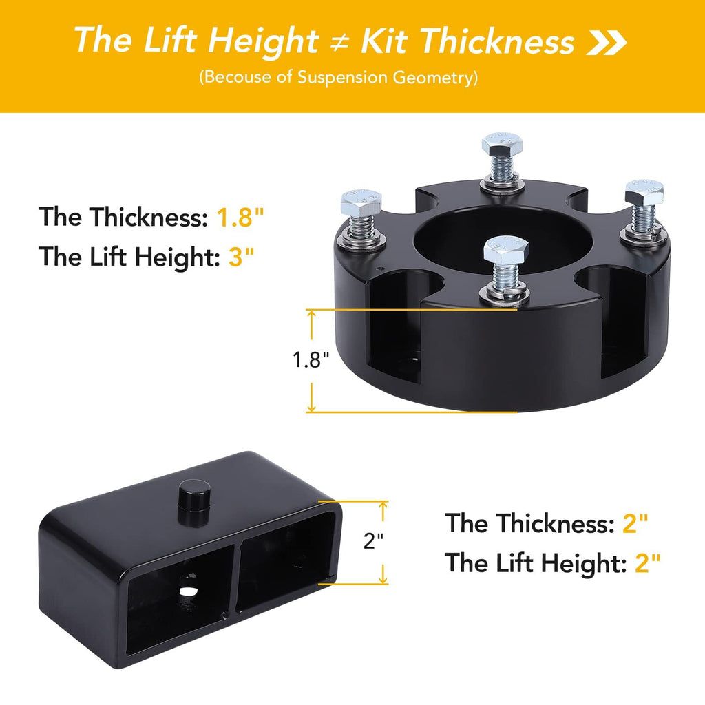 US CHEINAUTO Tundra 3 inch Front & 2 inch Rear Leveling lift kit T6 Aircraft Billet Strut Spacers Lift Blocks Extended U Bolts