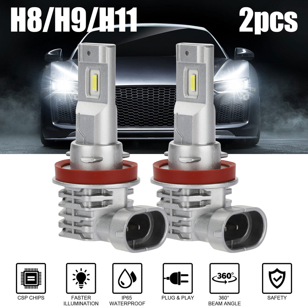2pcs Car Led Headlight Kit H11 H9 H8 Super Bright Fog Lamp Daytime Running Light Bulbs 6000k White Waterproof silver