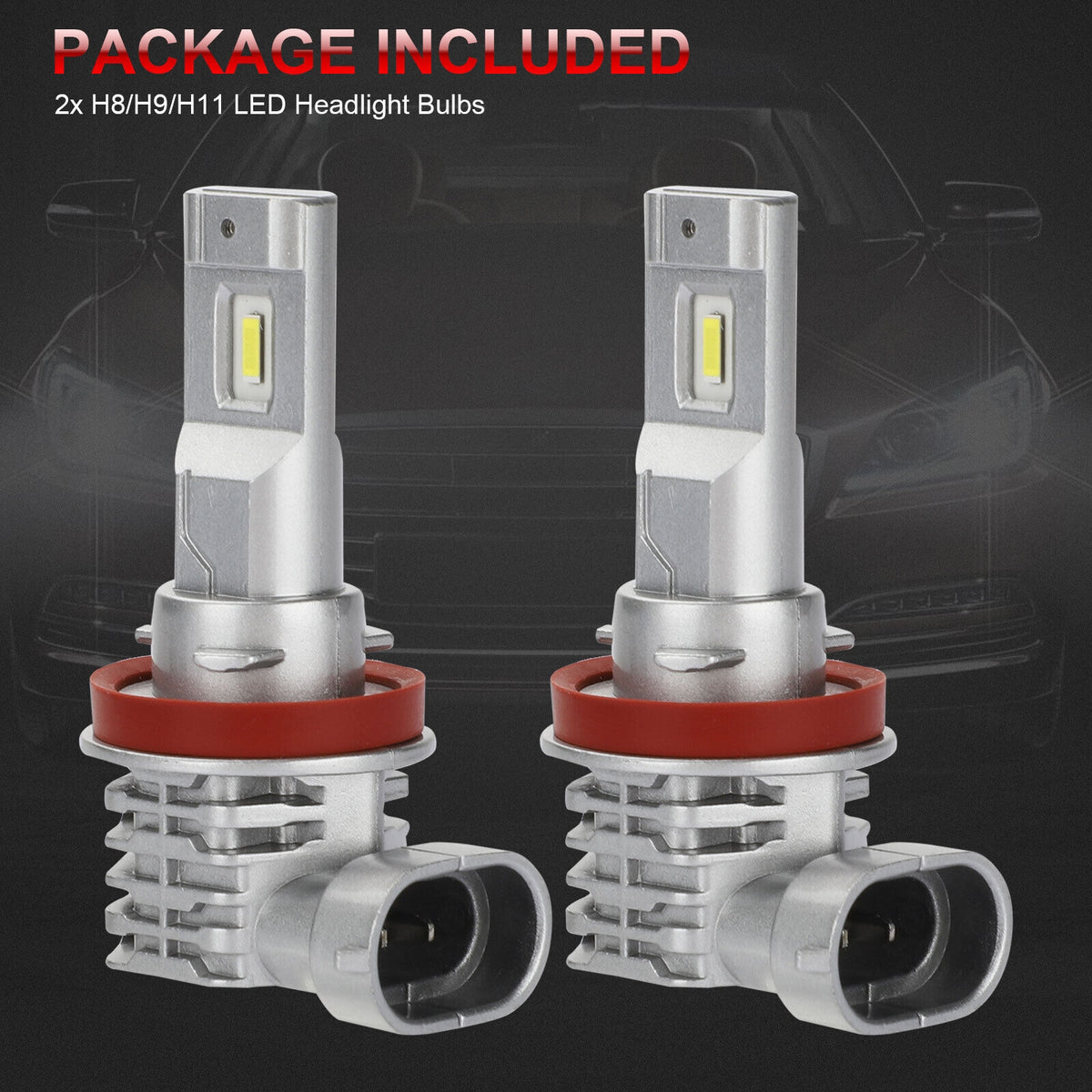2pcs Car Led Headlight Kit H11 H9 H8 Super Bright Fog Lamp Daytime Running Light Bulbs 6000k White Waterproof silver