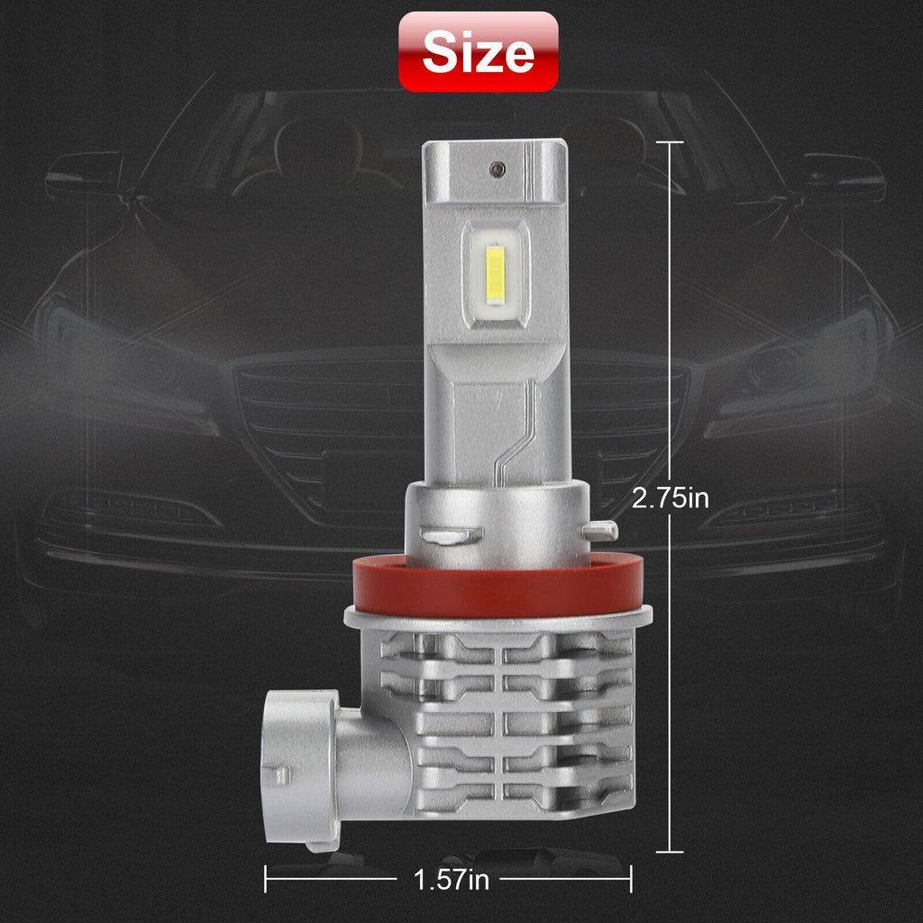 2pcs Car Led Headlight Kit H11 H9 H8 Super Bright Fog Lamp Daytime Running Light Bulbs 6000k White Waterproof silver
