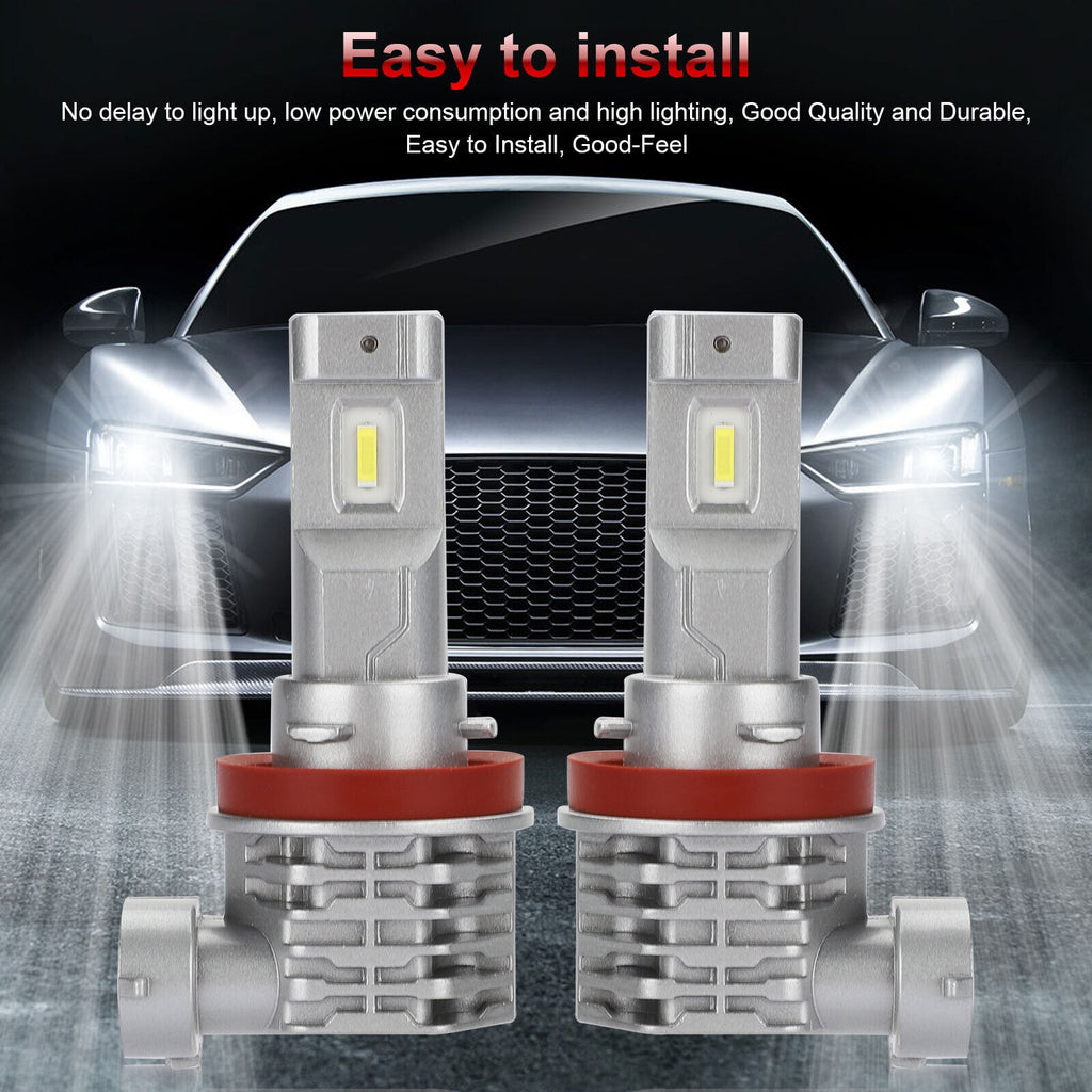 2pcs Car Led Headlight Kit H11 H9 H8 Super Bright Fog Lamp Daytime Running Light Bulbs 6000k White Waterproof silver