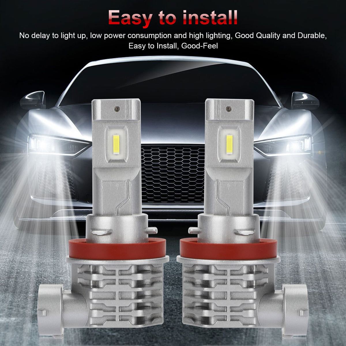 2pcs Car Led Headlight Kit H11 H9 H8 Super Bright Fog Lamp Daytime Running Light Bulbs 6000k White Waterproof silver