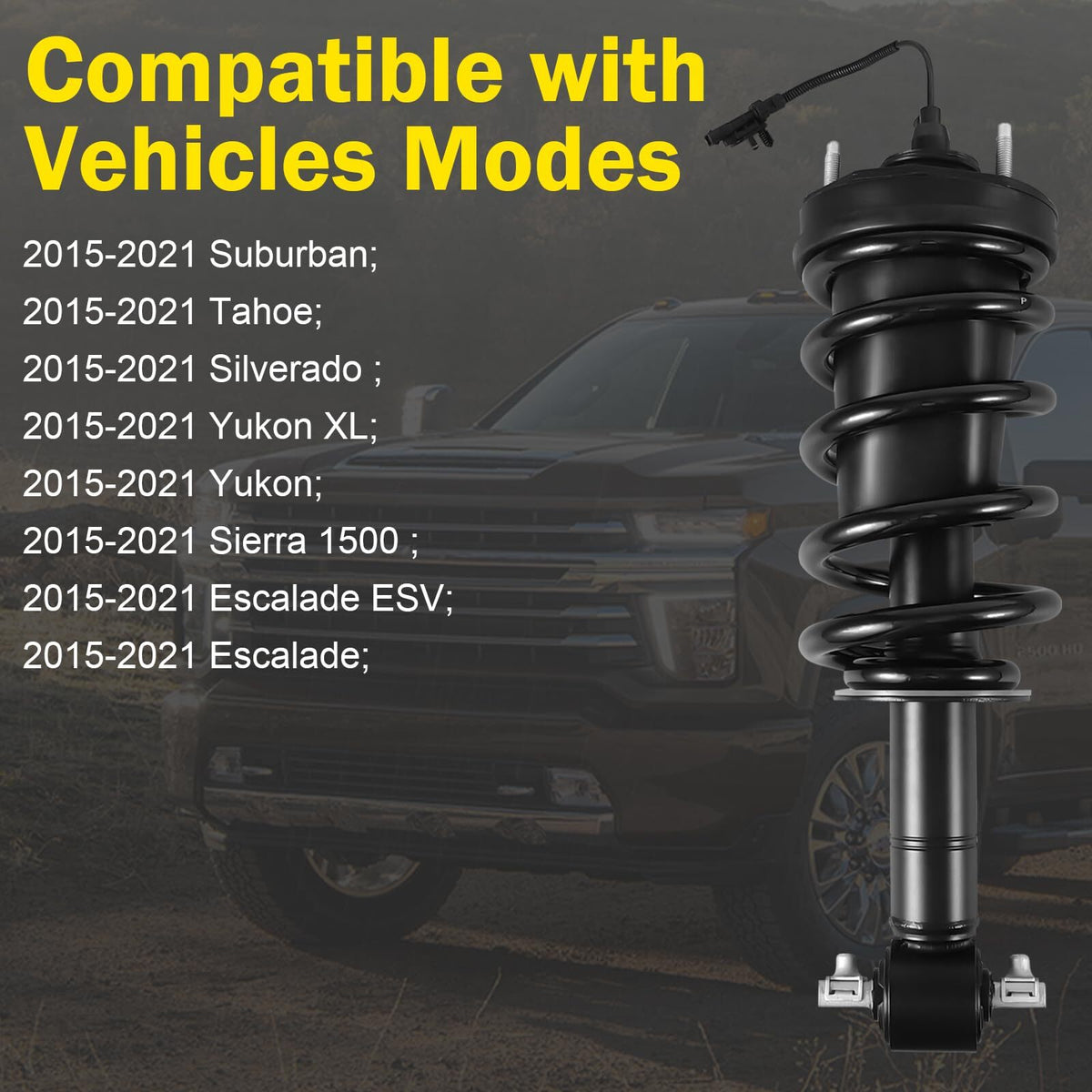 US GARVEE Front Shock Strut Absorber Sensor Compatible for 15-21 Silverado Sierra Avalanche Suburban Escalade Tahoe Yukon 2015-2021