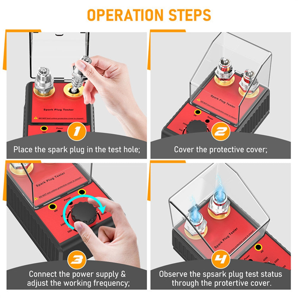0-6000rpm 12v Spark Plug Tester Diagnostic Tool Double Hole Testing Analyzer Ignition System Detector Red EU Plug