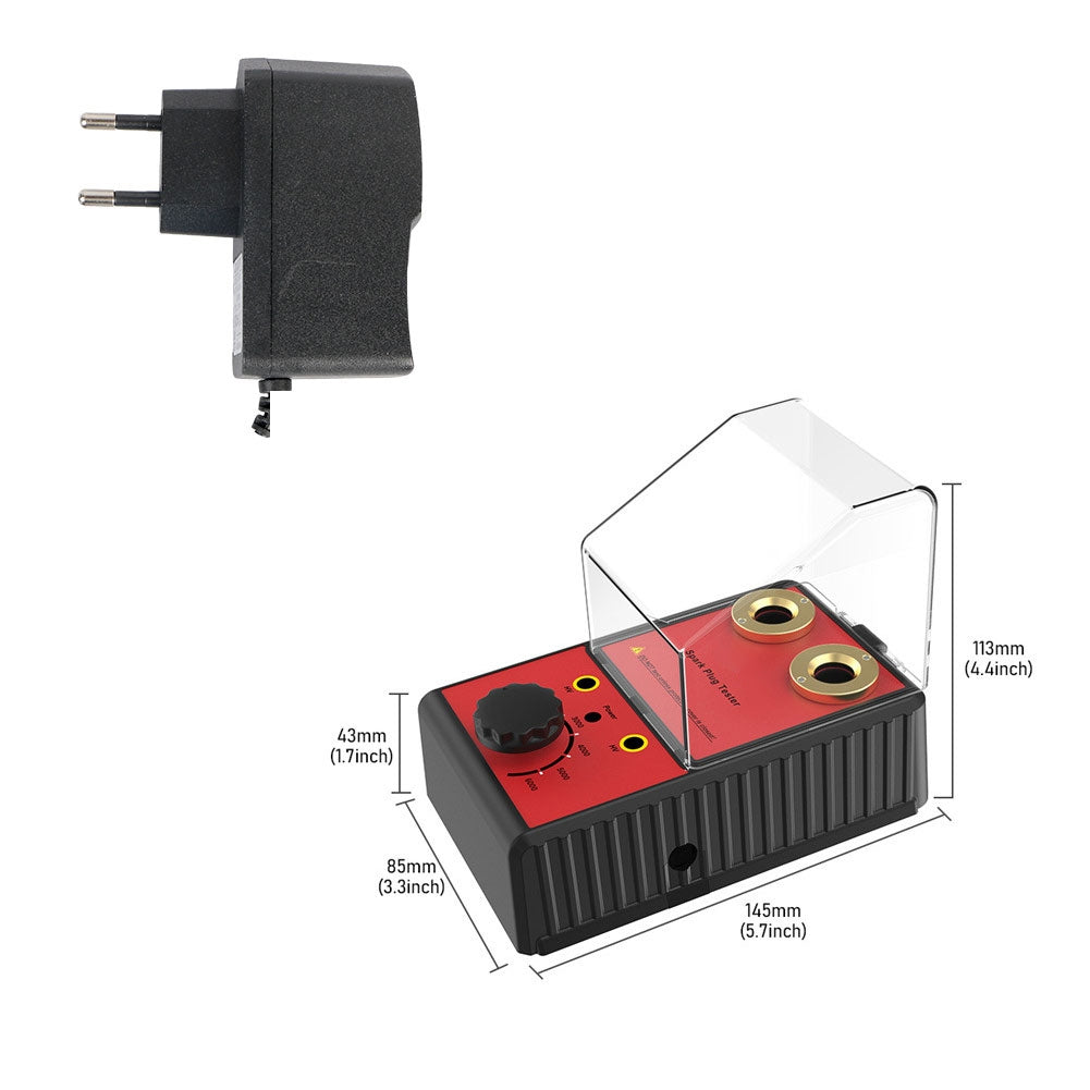 0-6000rpm 12v Spark Plug Tester Diagnostic Tool Double Hole Testing Analyzer Ignition System Detector Red EU Plug
