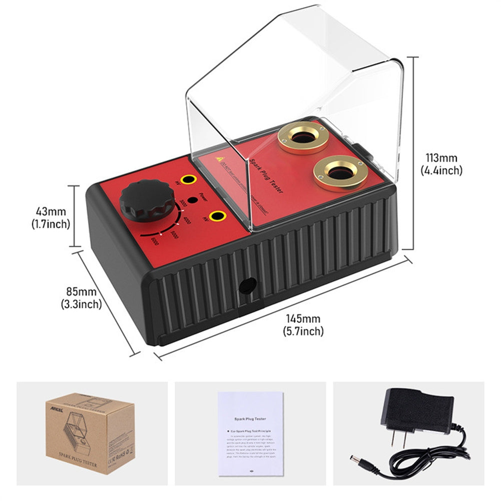 0-6000rpm 12v Spark Plug Tester Diagnostic Tool Double Hole Testing Analyzer Ignition System Detector Red EU Plug