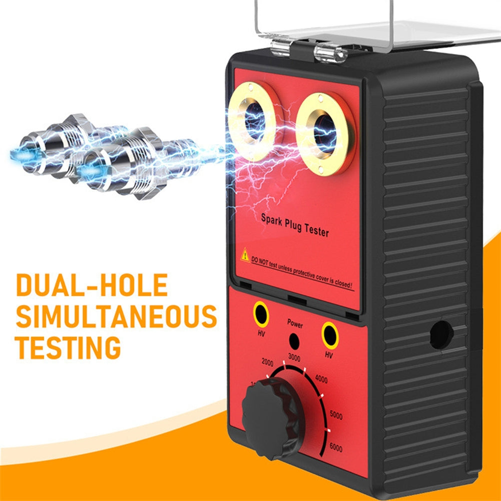 0-6000rpm 12v Spark Plug Tester Diagnostic Tool Double Hole Testing Analyzer Ignition System Detector Red EU Plug