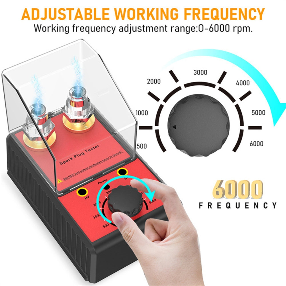 0-6000rpm 12v Spark Plug Tester Diagnostic Tool Double Hole Testing Analyzer Ignition System Detector Red US Plug
